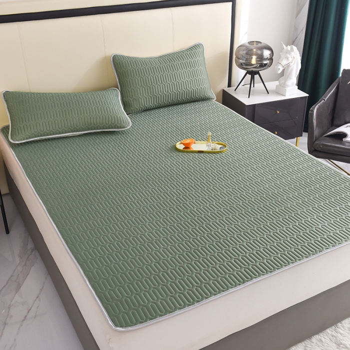 91家纺网 家纺一手货源 找家纺 寐居 2022新款纯色凉感丝乳胶凉席三件套 工装绿