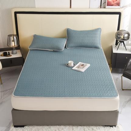 寐居 2022新款纯色凉感丝乳胶凉席三件套 水墨蓝灰