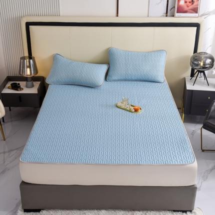 寐居 2022新款纯色凉感丝乳胶凉席三件套 天空蓝