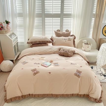 91家纺网 家纺一手货源 找家纺 （总）馨蕊 2022春夏全棉水洗棉四件套--咖啡熊