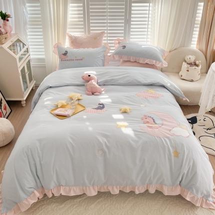 91家纺网 家纺一手货源 找家纺 （总）馨蕊 2022春夏全棉水洗棉四件套--恐龙派对