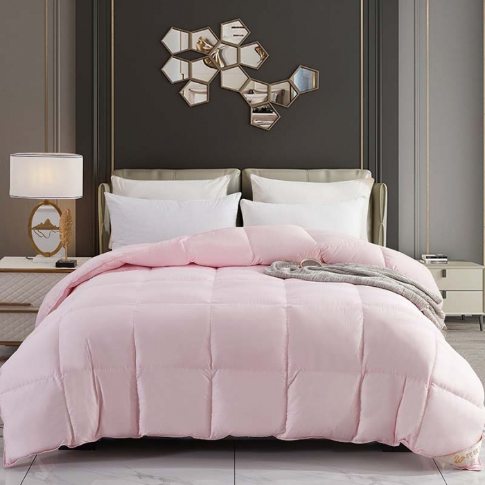 91家纺网 家纺一手货源 找家纺 羽仙子 2023爆款80s柔赛丝90白鹅绒被羽绒被春秋被冬被 粉红