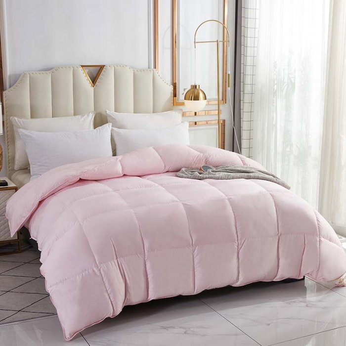 91家纺网 家纺一手货源 找家纺 羽仙子 2023爆款80s柔赛丝90白鹅绒被羽绒被春秋被冬被 粉红