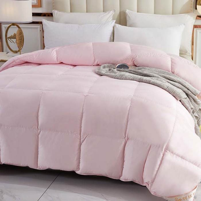 91家纺网 家纺一手货源 找家纺 羽仙子 2023爆款80s柔赛丝90白鹅绒被羽绒被春秋被冬被 粉红