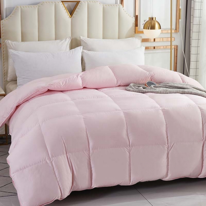 91家纺网 家纺一手货源 找家纺 羽仙子 2023爆款80s柔赛丝90白鹅绒被羽绒被春秋被冬被 粉红