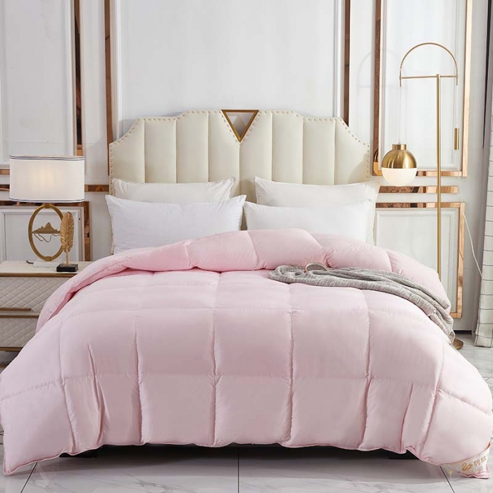 91家纺网 家纺一手货源 找家纺 羽仙子 2023爆款80s柔赛丝90白鹅绒被羽绒被春秋被冬被 粉红