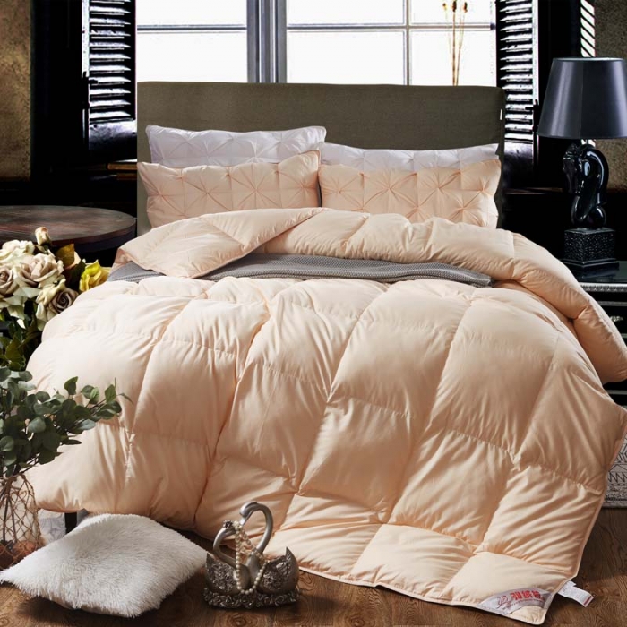 91家纺网 家纺一手货源 找家纺 羽仙子 2023爆款80s柔赛丝90白鹅绒被羽绒被春秋被冬被 土豪金