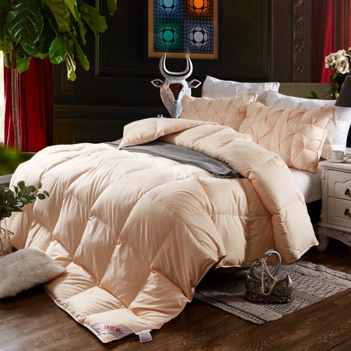 91家纺网 家纺一手货源 找家纺 羽仙子 2023爆款80s柔赛丝90白鹅绒被羽绒被春秋被冬被 土豪金