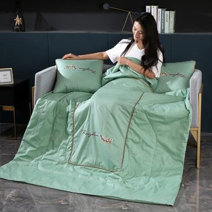 91家纺网 家纺一手货源 找家纺 照世家纺2022新款全棉羽毛款多功能抱枕被 绿色