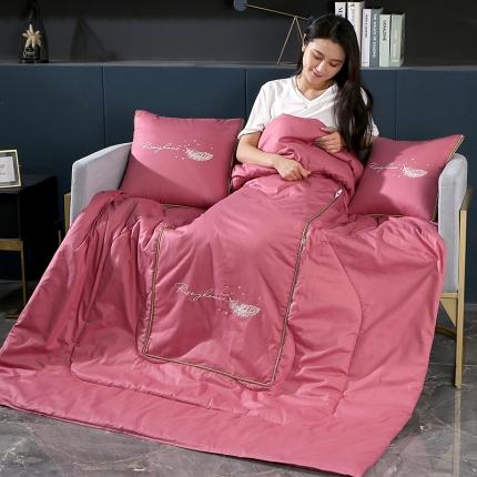 91家纺网 家纺一手货源 找家纺 照世家纺2022新款全棉羽毛款多功能抱枕被 玫瑰粉