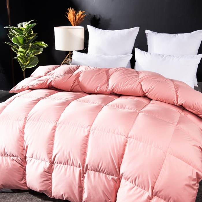 91家纺网 家纺一手货源 找家纺 羽仙子 2023新款120支全棉纯色贡缎白鹅绒被春秋被冬被 橙红色