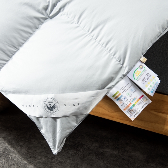 91家纺网 家纺一手货源 找家纺 羽仙子 2023新款120支全棉纯色贡缎白鹅绒被春秋被冬被 蓝灰