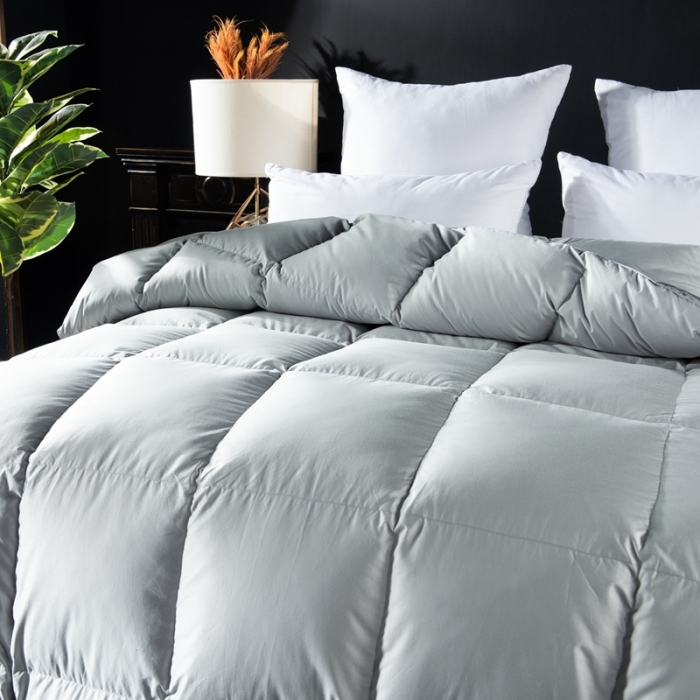 91家纺网 家纺一手货源 找家纺 羽仙子 2023新款120支全棉纯色贡缎白鹅绒被春秋被冬被 蓝灰