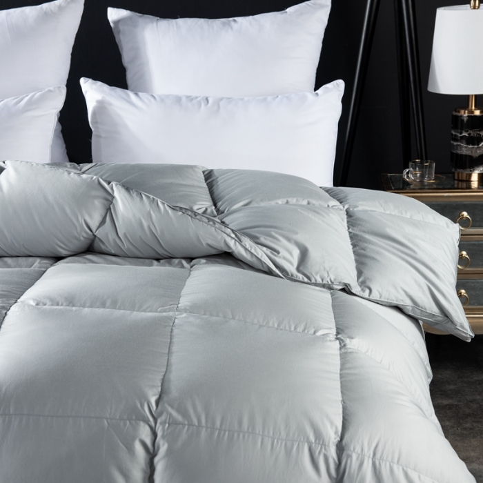 91家纺网 家纺一手货源 找家纺 羽仙子 2023新款120支全棉纯色贡缎白鹅绒被春秋被冬被 蓝灰