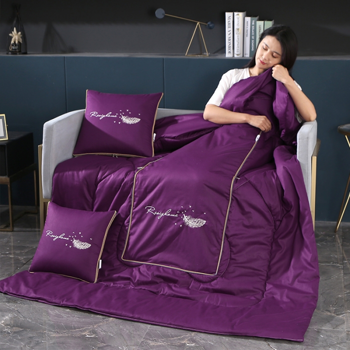 91家纺网 家纺一手货源 找家纺 照世家纺2022新款全棉羽毛款多功能抱枕被 帝王紫