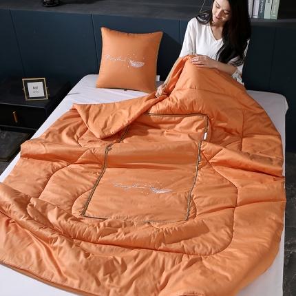 照世家纺2022新款全棉羽毛款多功能抱枕被 桔黄色