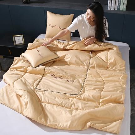 照世家纺2022新款全棉羽毛款多功能抱枕被 米黄