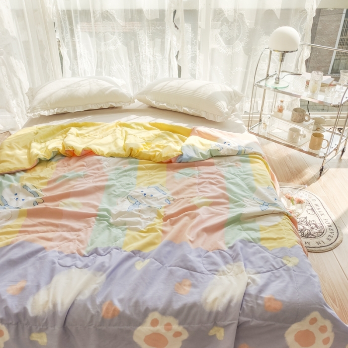 91家纺网 家纺一手货源 找家纺 慕尚 2025新款实拍水洗小花边夏被 小熊宝