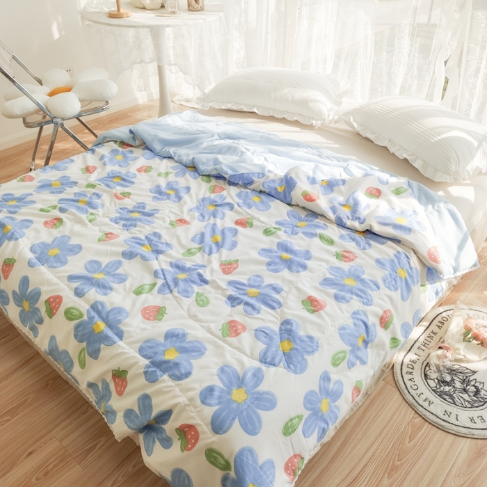 91家纺网 家纺一手货源 找家纺 慕尚 2025新款实拍水洗小花边夏被 幸运花