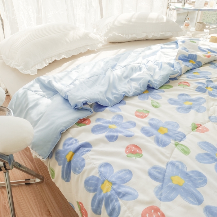 91家纺网 家纺一手货源 找家纺 慕尚 2025新款实拍水洗小花边夏被 幸运花