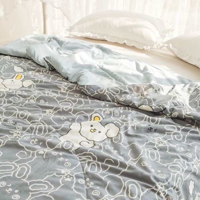 91家纺网 家纺一手货源 找家纺 慕尚 2025新款实拍水洗小花边夏被 幸运兔