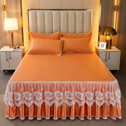 91家纺网 家纺一手货源 找家纺 瑞宝 2025新款床裙冰藤席三件套 橙色