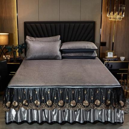 91家纺网 家纺一手货源 找家纺 瑞宝 2025新款床裙冰藤席三件套 灰色