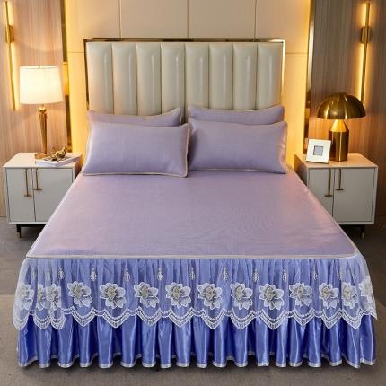 91家纺网 家纺一手货源 找家纺 瑞宝 2025新款床裙冰藤席三件套 紫色
