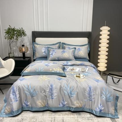 91家纺网 家纺一手货源 找家纺 博纳 2022新款水洗真丝印花夏被四件套 婉约-灰