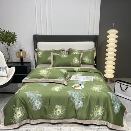 91家纺网 家纺一手货源 找家纺 博纳 2022新款水洗真丝印花夏被四件套 羽皇