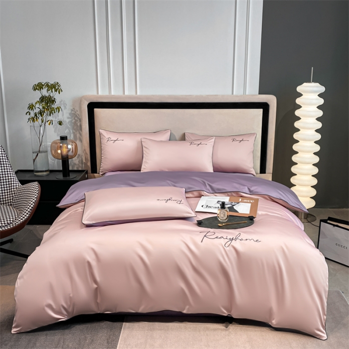 91家纺网 家纺一手货源 找家纺 暮色 2022新款60s刺绣全棉单被套 轻奢-香叶粉+罗兰紫