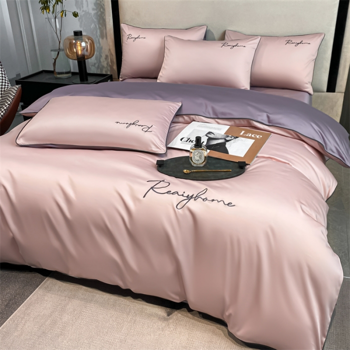91家纺网 家纺一手货源 找家纺 暮色 2022新款60s刺绣全棉单被套 轻奢-香叶粉+罗兰紫