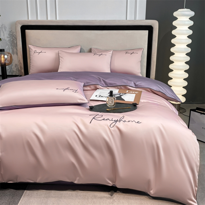 91家纺网 家纺一手货源 找家纺 暮色 2022新款60s刺绣全棉单被套 轻奢-香叶粉+罗兰紫