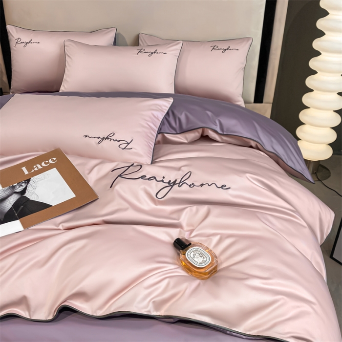 91家纺网 家纺一手货源 找家纺 暮色 2022新款60s刺绣全棉单被套 轻奢-香叶粉+罗兰紫