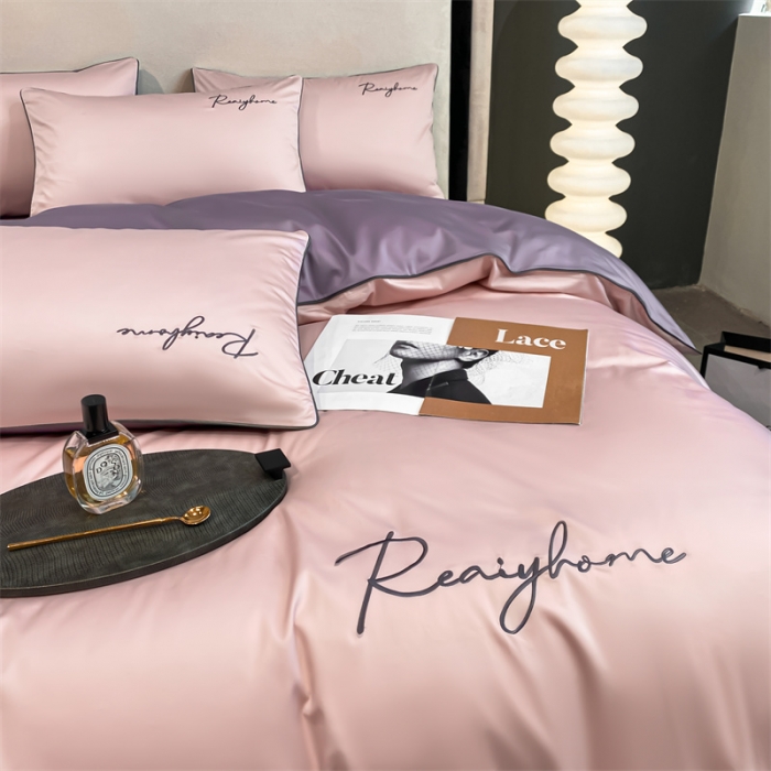 91家纺网 家纺一手货源 找家纺 暮色 2022新款60s刺绣全棉单被套 轻奢-香叶粉+罗兰紫