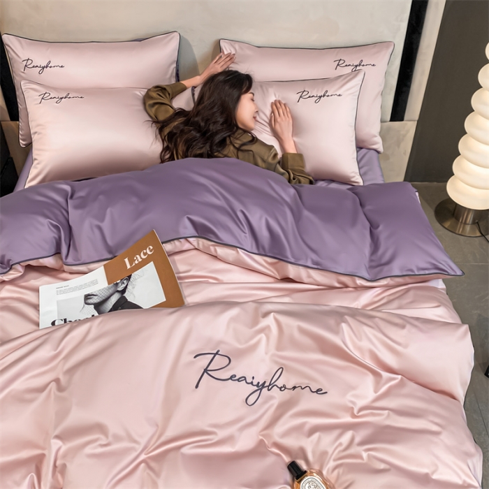 91家纺网 家纺一手货源 找家纺 暮色 2022新款60s刺绣全棉单被套 轻奢-香叶粉+罗兰紫