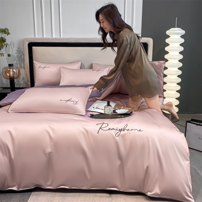 91家纺网 家纺一手货源 找家纺 暮色 2022新款60s刺绣全棉单被套 轻奢-香叶粉+罗兰紫