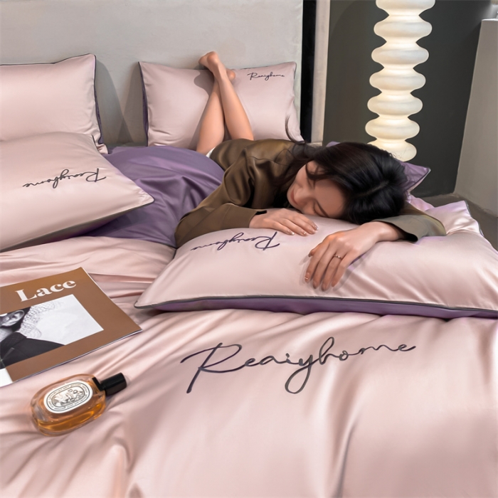 91家纺网 家纺一手货源 找家纺 暮色 2022新款60s刺绣全棉单被套 轻奢-香叶粉+罗兰紫