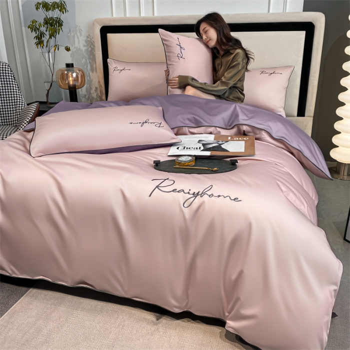 91家纺网 家纺一手货源 找家纺 暮色 2022新款60s刺绣全棉单被套 轻奢-香叶粉+罗兰紫