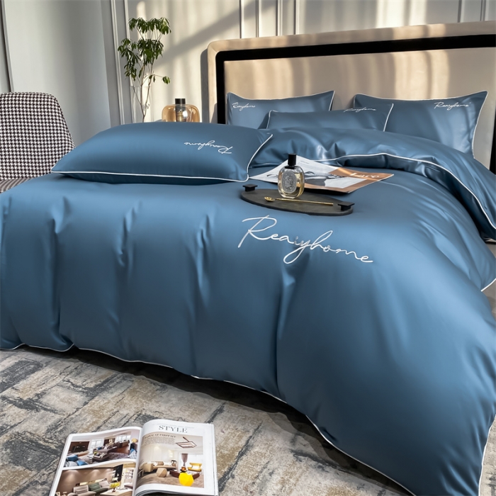 91家纺网 家纺一手货源 找家纺 暮色 2022新款60s刺绣全棉单被套 轻奢-宾利蓝