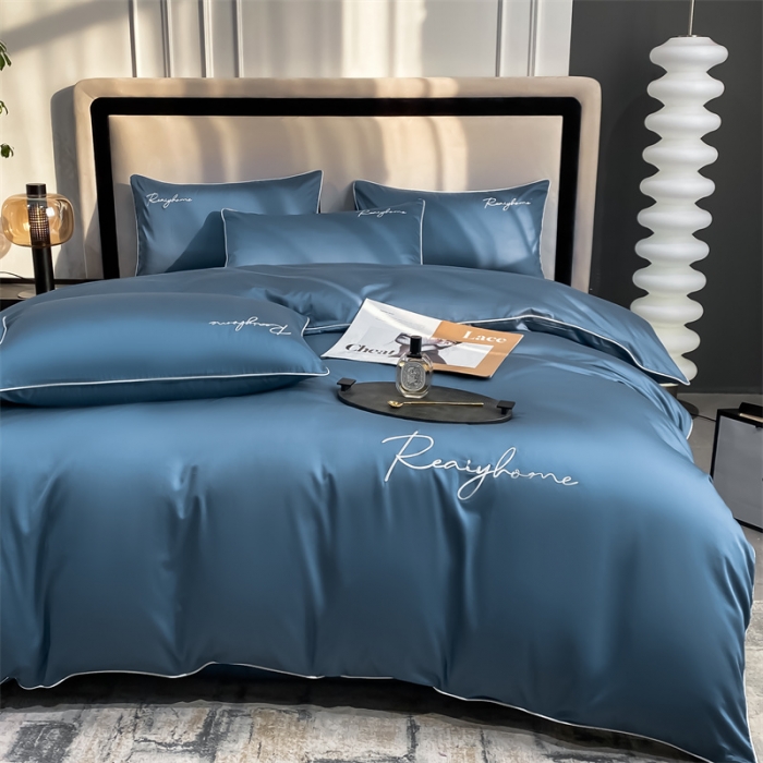 91家纺网 家纺一手货源 找家纺 暮色 2022新款60s刺绣全棉单被套 轻奢-宾利蓝