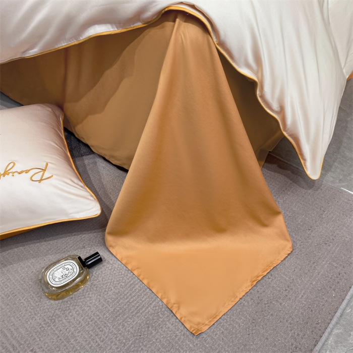 91家纺网 家纺一手货源 找家纺 暮色 2022新款60s刺绣全棉单被套 轻奢-奶昔白+桔