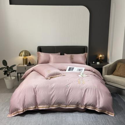 91家纺网 家纺一手货源 找家纺 嗯呢 2023新款刺绣H款轻奢提花水洗真丝四件套 提花-豆沙