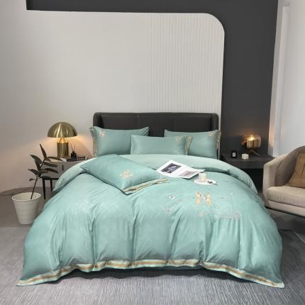 91家纺网 家纺一手货源 找家纺 （总）嗯呢家纺 2023新款刺绣H款轻奢提花水洗真丝四件套