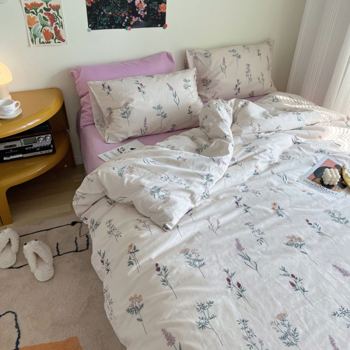 91家纺网 家纺一手货源 找家纺 艾沁 2022新款全棉复古碎花四件套紫薇