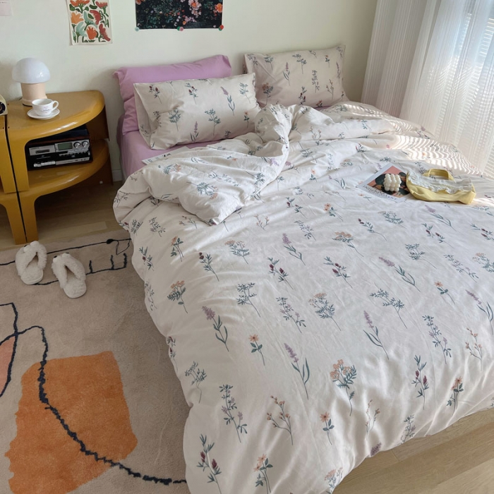 91家纺网 家纺一手货源 找家纺 艾沁 2022新款全棉复古碎花四件套紫薇