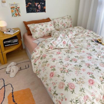 91家纺网 家纺一手货源 找家纺 艾沁 2022新款全棉复古碎花四件套蔷薇