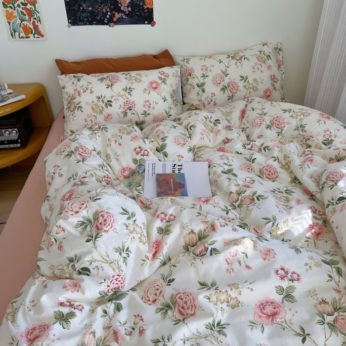 91家纺网 家纺一手货源 找家纺 艾沁 2022新款全棉复古碎花四件套蔷薇