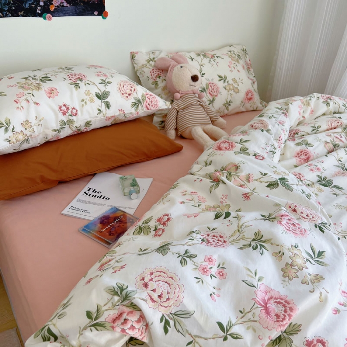 91家纺网 家纺一手货源 找家纺 艾沁 2022新款全棉复古碎花四件套蔷薇