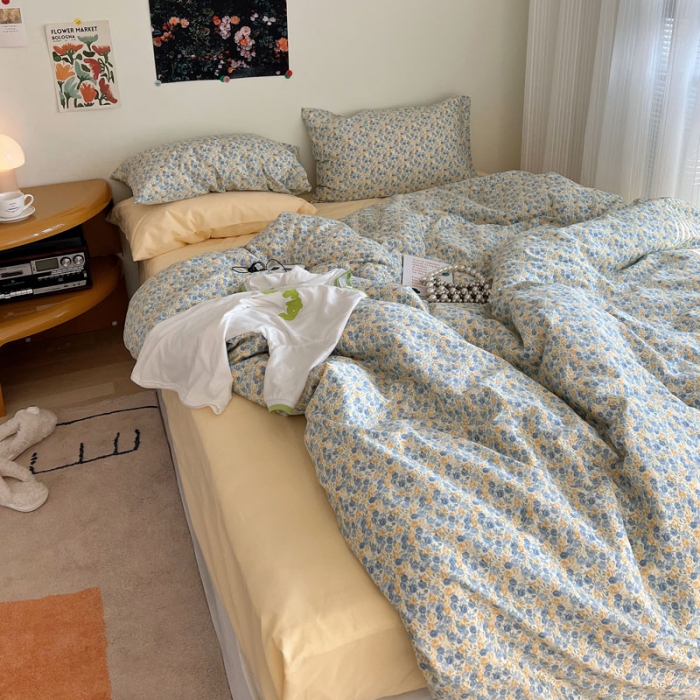 91家纺网 家纺一手货源 找家纺 艾沁 2022新款全棉复古碎花四件套柠檬玫瑰